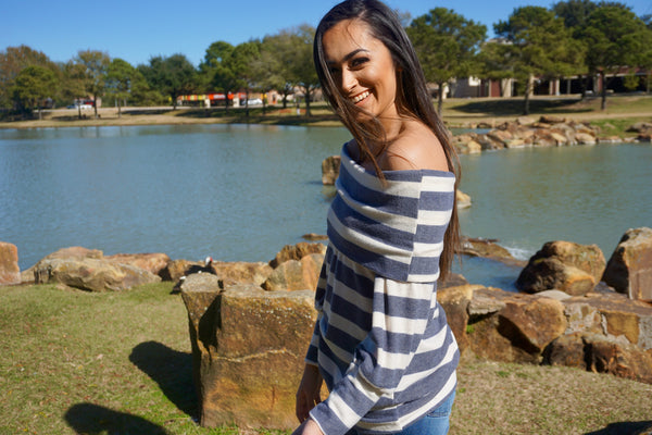 Striped Off Shoulder Sweater