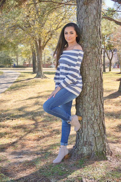 Striped Off Shoulder Sweater