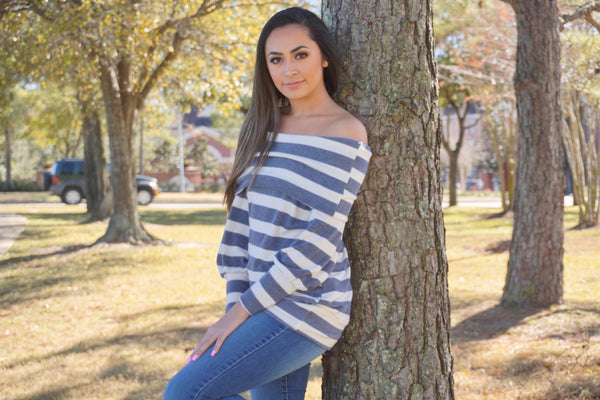 Striped Off Shoulder Sweater