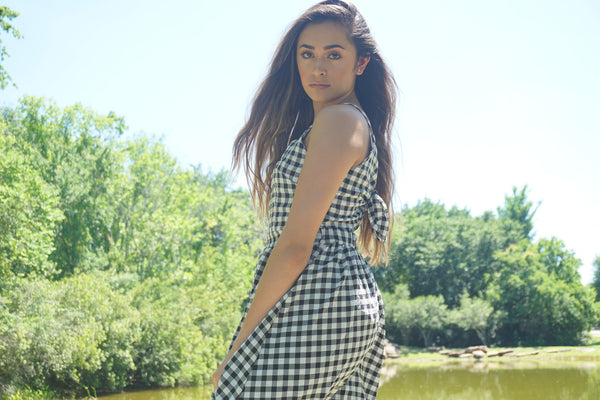Plaid Black & White Tie back Dress