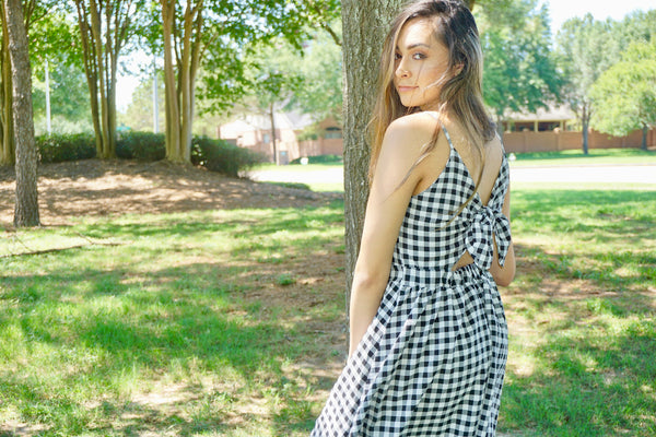 Plaid Black & White Tie back Dress