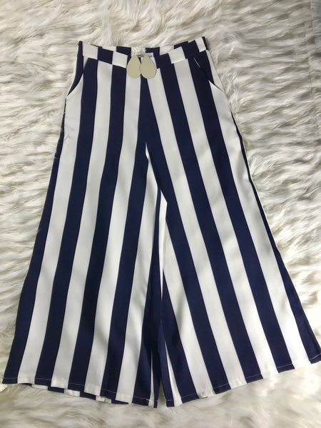 Stripe Navy Pants with Pockets